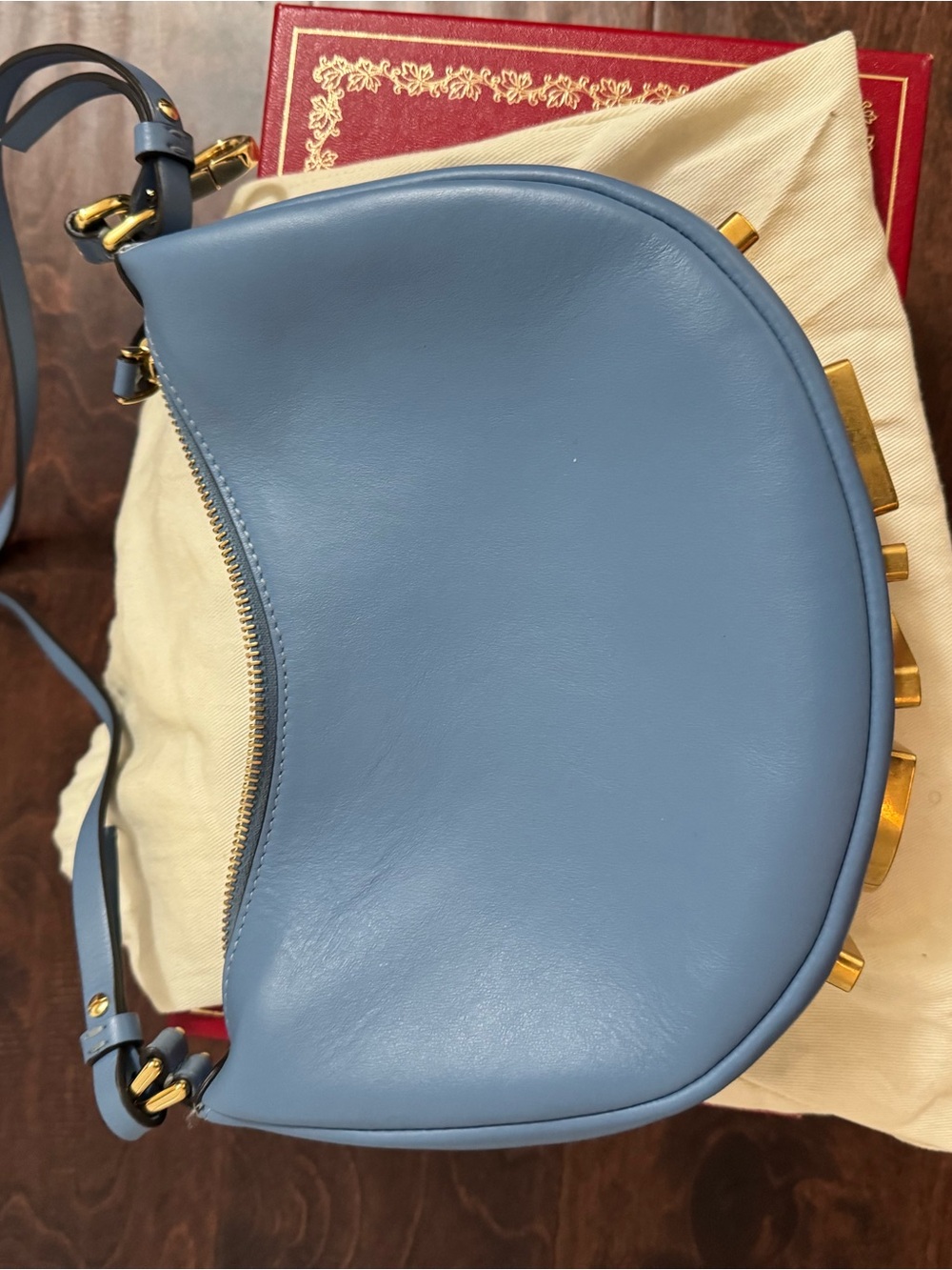 Fendi Mini Fendigraphy Light Blue Leather Hobo Crossbody Bag